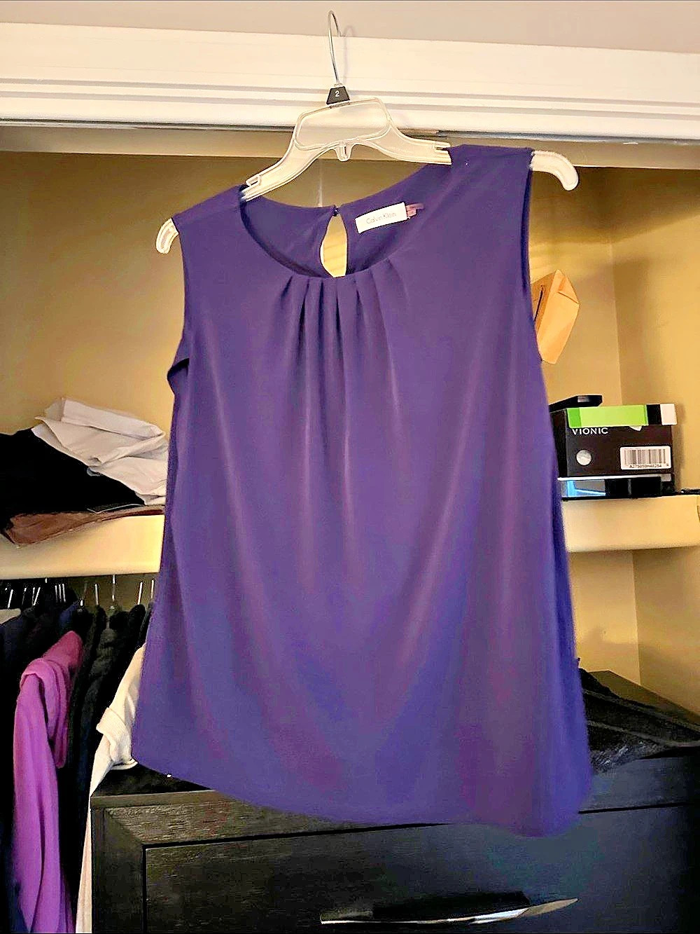 Calvin Klein Pleated Neck Blouse in Purple Size XL Like New